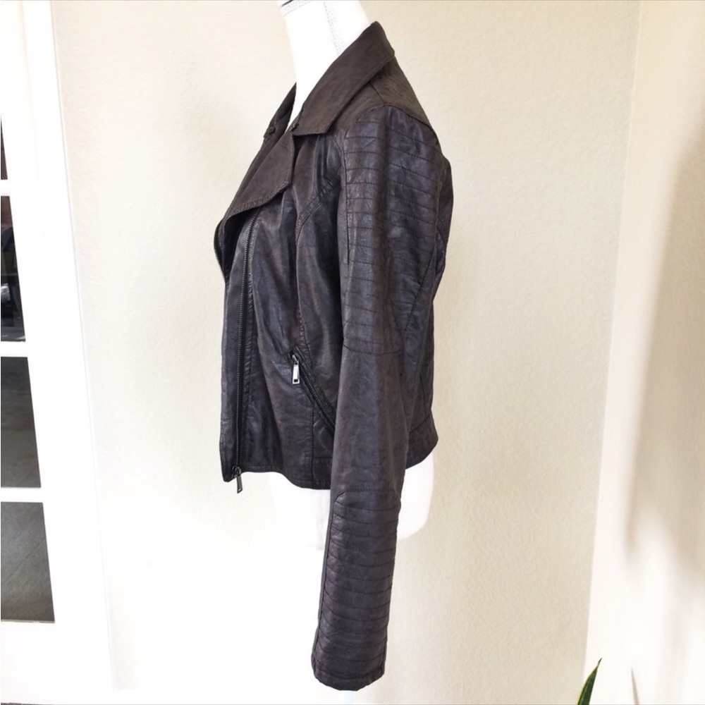 J2 Brown Faux Leather Cropped Moto Lined Jacket - Picture 6 of 16
